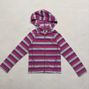 THE NORTH FACE Girls XS (6) Pink‎ Striped Full Zip Fleece Hoodie Jacket Pockets